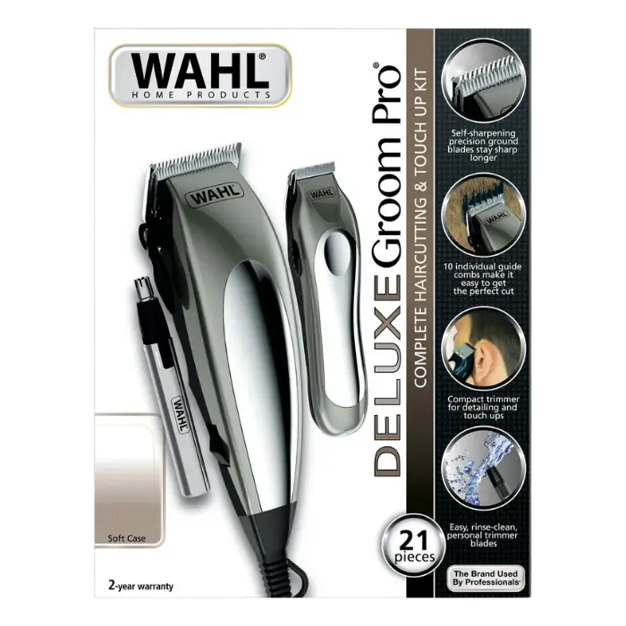Kit Cortadora de Cabello Wahl Deluxe Groom Pro 3-Pack (CortadoraRecortadoraDetalladora) Plateado 79305-3608 (2).webp