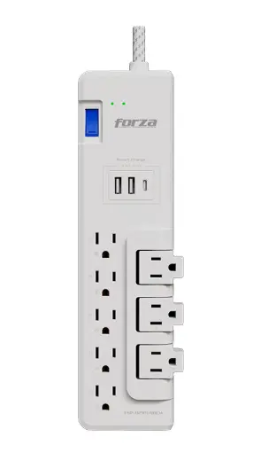 Protector de Voltaje AC 110/220V Forza 8 Salidas 3 Giratorias 2 USB-A 1 USB-C FSP-821RUSBCW