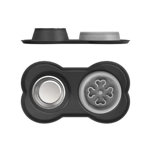 Mat de Silicón La Gotera con Taza para Alimento de Metal y Taza Antiansiedad Negro 1RXM33N