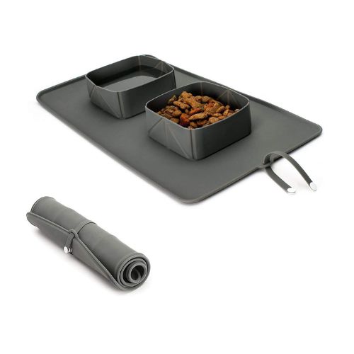 Alfombra Antideslizante con Tazas para Alimento La Gotera de Silicón Plegable Gris L1530G