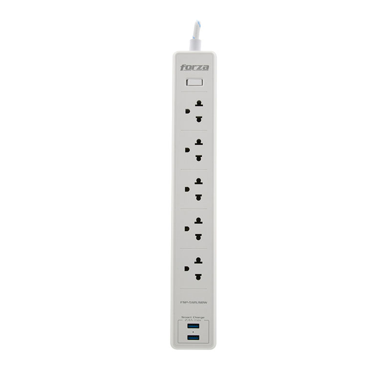 Protector Tensión Forza 1200J/1540W 5 Salidas 2 USB AC 120V-240V FSP-512USBW