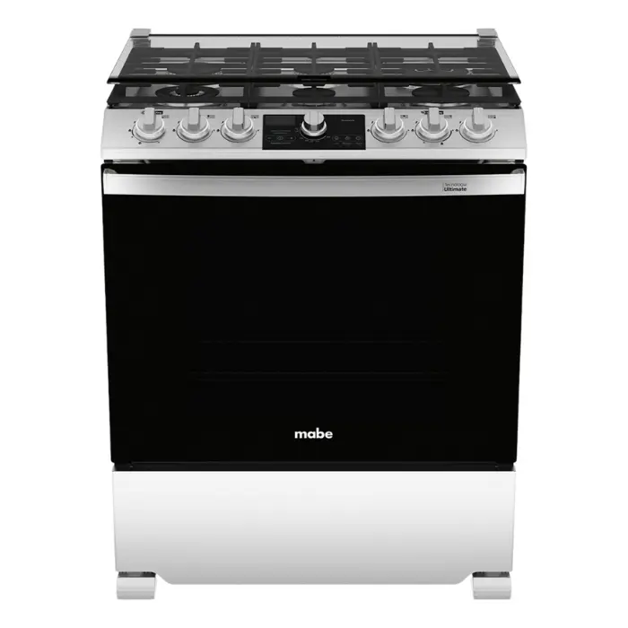 Cocina de Gas Mabe 30″ 6 Quemadores Plateada/Negro EMH7613DTSS0