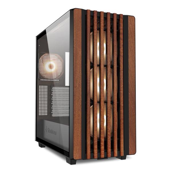 CASE SHARKOON REBEL C70G RGB MEDIA TORRE ATX FRENTE DE MADERA PANEL LATERAL DE VIDRIO TEMPLADO 4 VENTILADORES RGB PWM NEGRO 4044
