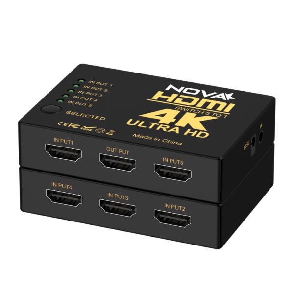 SWITCH NOVA FAA39214 5 PUERTOS 4K 30HZ CON CONTROL REMOTO