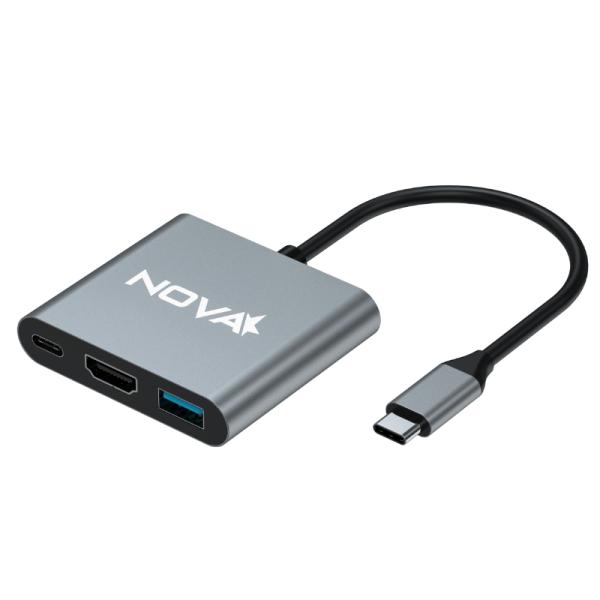 HUB NOVA AHU2S340 3 EN 1 USB-C 1 PUERTO USB-A 3.0 Y 1 PUERTO HDMI 4K