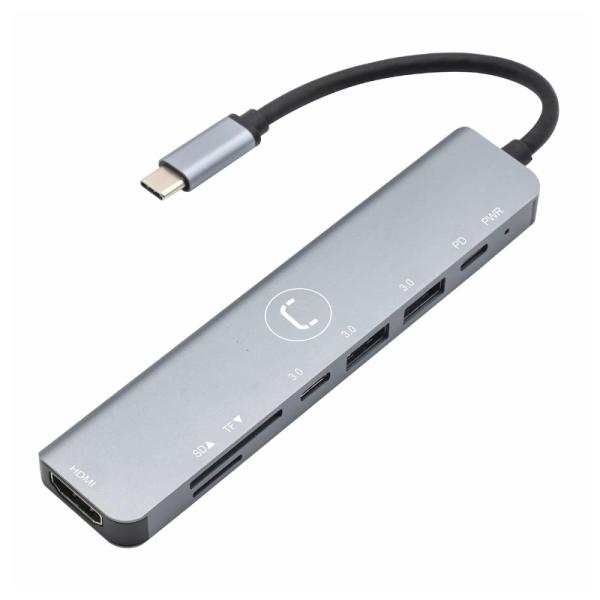 HUB UNNO TEKNO HB1107SV 7 EN 1 USB-C 2 PUERTOS USB-A 1 PUERTO USB-C 1 PUERTO PD 1 PUERTO HDMI 1 RANURA SD Y 1 RANURA MICRO SD