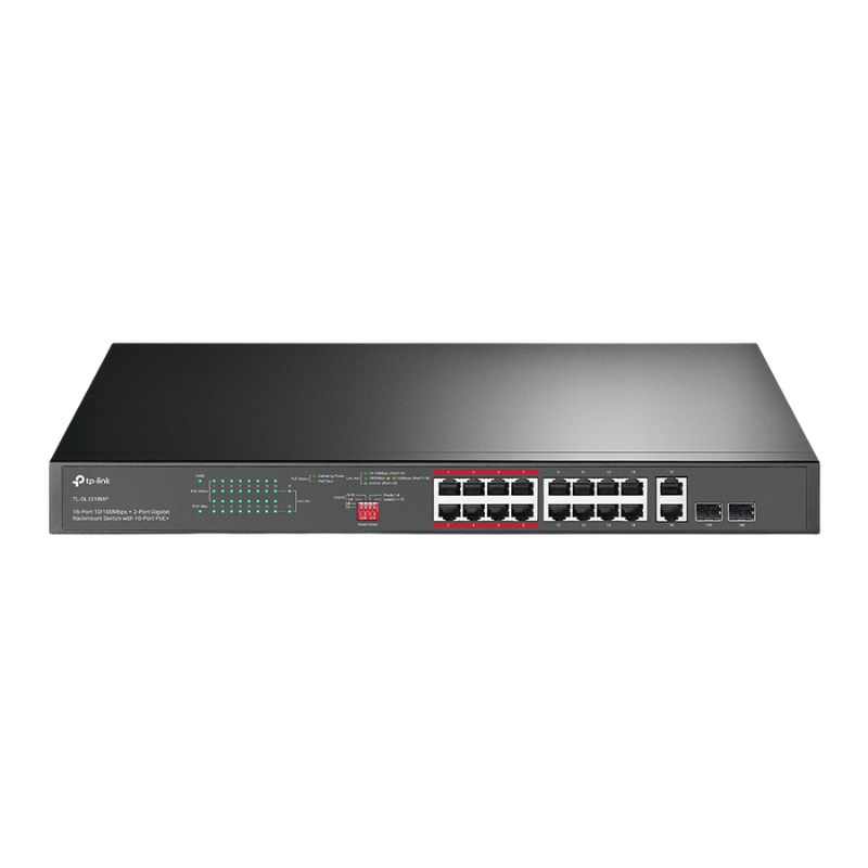 SWITCH TP LINK TL-SL1218MP(UN) 16 PUERTOS POE+ 10/100MBPS 2 PUERTOS GIGABIT RJ45 2 COMBO GIGABIT SFP 10/100/1000 MBPS