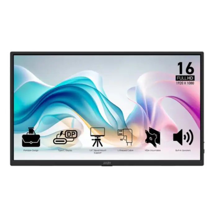 Monitor MSI Pro MP165 E6 15.6" Plano 60HZ IPS 9S6-3PE50M-004