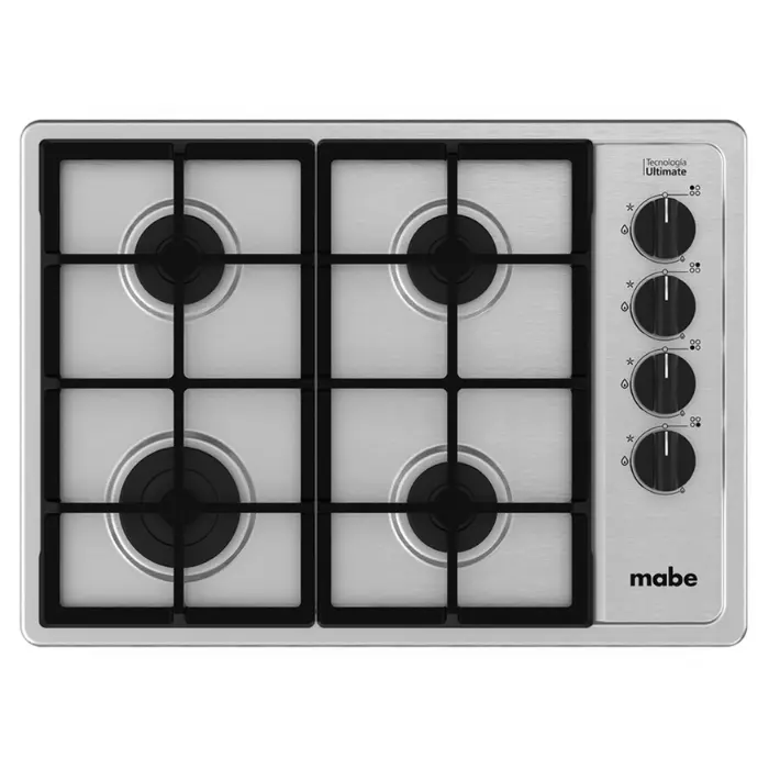 Plantilla a Gas Empotrable Mabe 24″ 4 Quemadores Plateada/Negro PM6044PF0