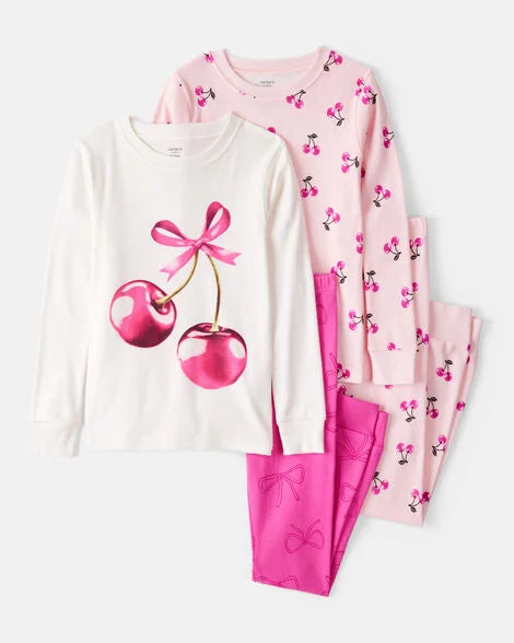 Pijama de 4 piezas con estampado cerezas