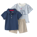 Conjunto 3 piezas náutico con polo, camiseta y short azul