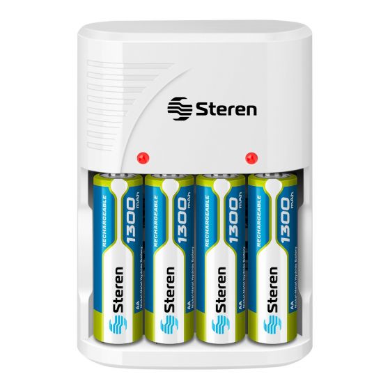 CARGADOR DE BATERIAS Steren AA/AAA/9V C/4 PILAS AA CRG-020
