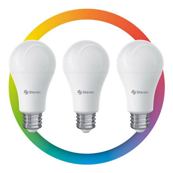 PAQUETE DE 3 FOCOS LED Steren RGB WIFI SHOME-120/3