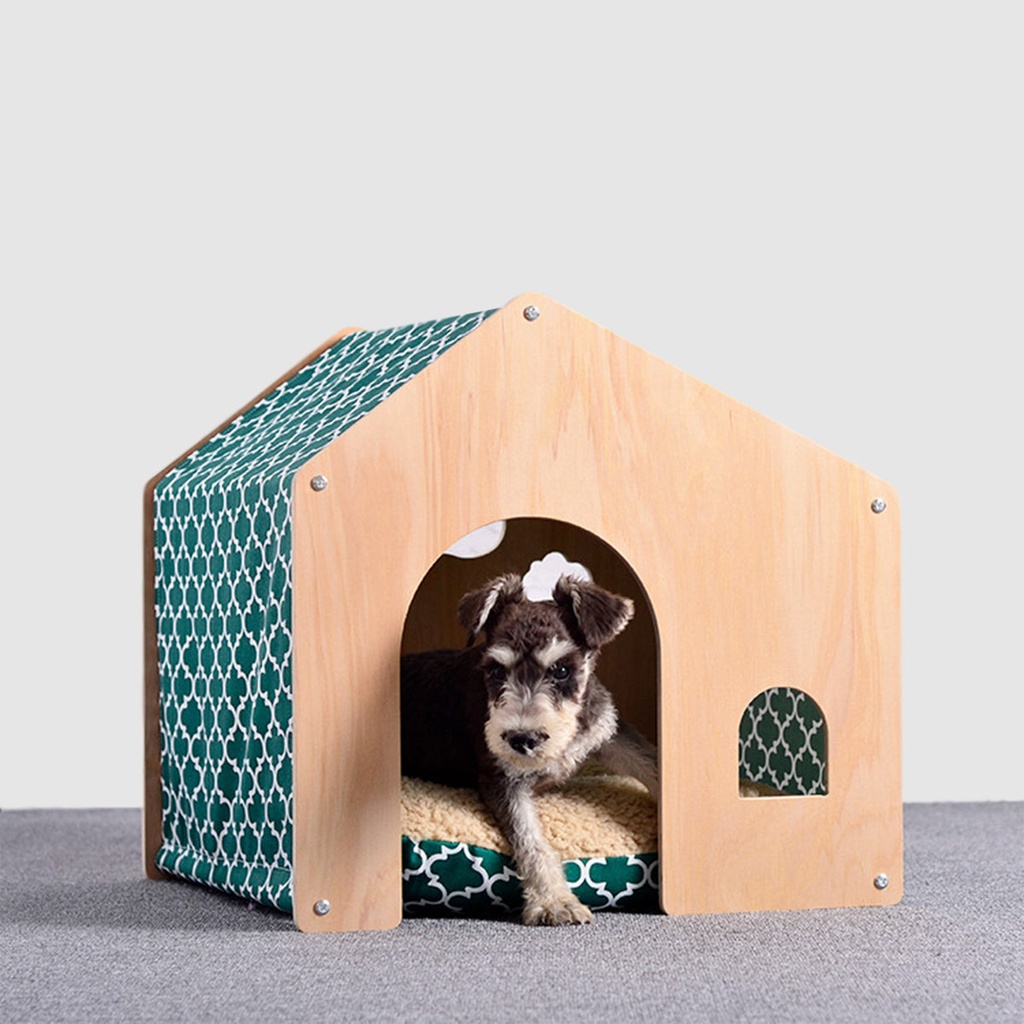 Casa de Madera con Cama para Mascotas Mostaza CAS202-1