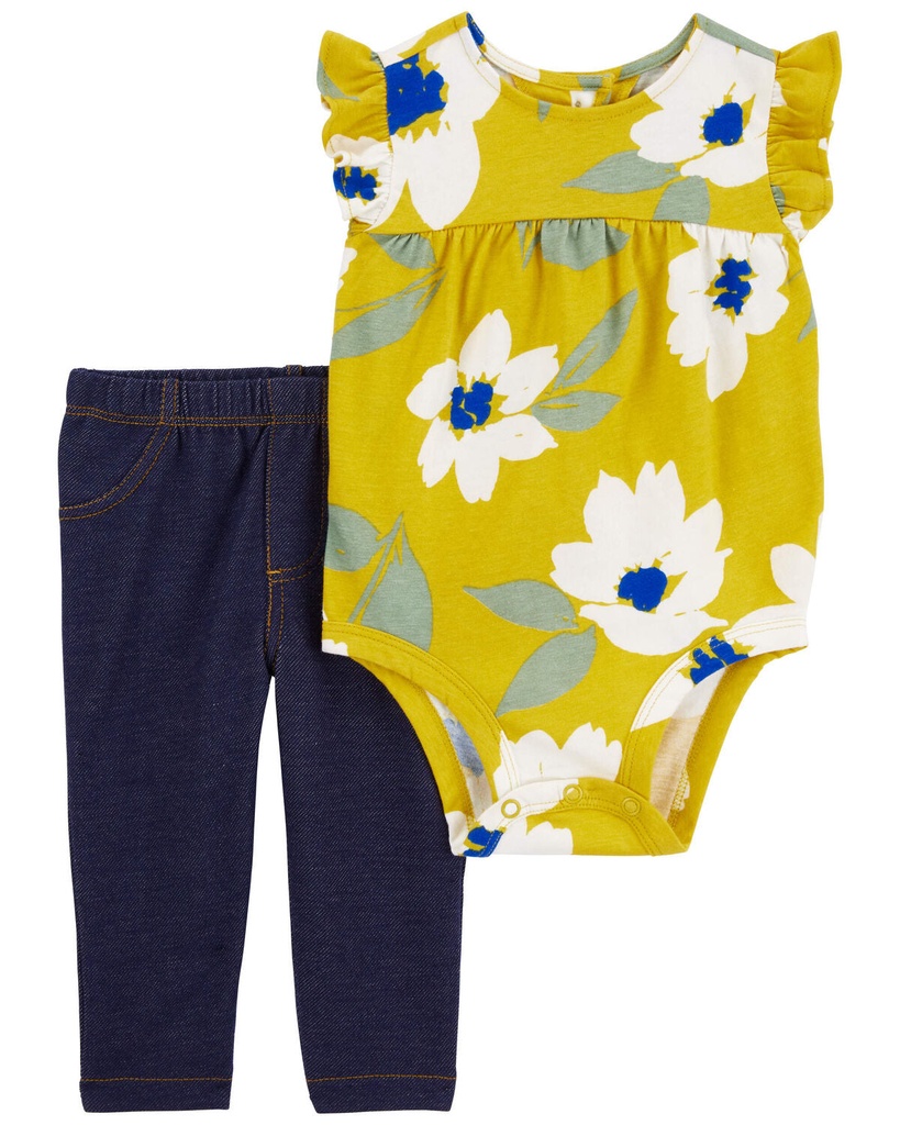 Conjunto de mameluco floreado y leggings