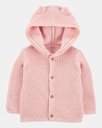 Cardigan tejido con capucha rosado para bebé