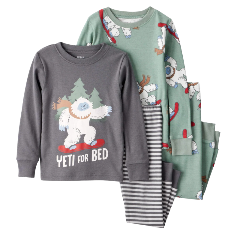 Pijama 4 piezas 100% algodón con estampado de Yeti para bebé
