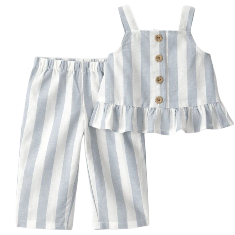 Conjunto de blusa sin mangas y pantalón de lino para bebita