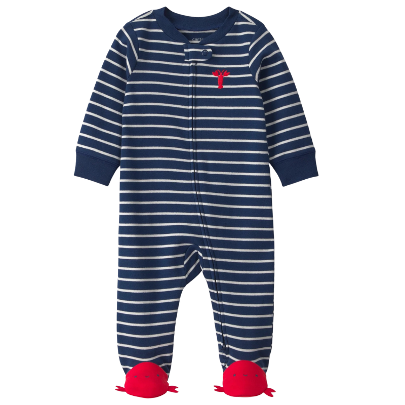 Pijama 1 pieza 100% algodón con cierre de doble vía y langostas para bebé niño