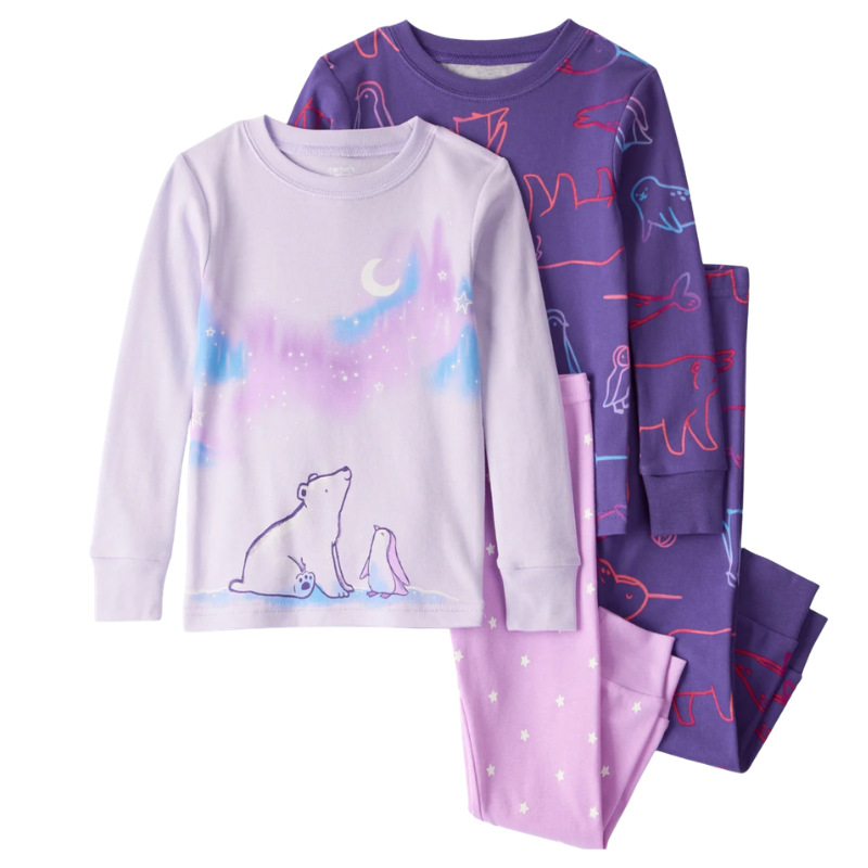 Set de 4 pijamas de algodón manga larga para niña