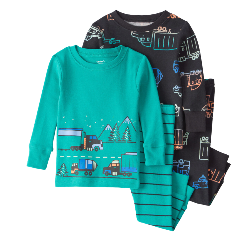 Set de 4 piezas de pijama con camiones para bebito