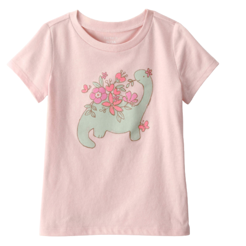 Blusa de manga corta con dinosaurio floral para niña