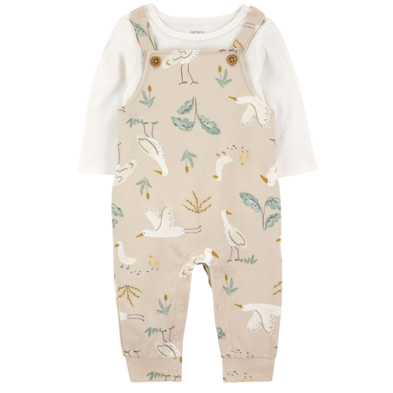 Conjunto de 2 piezas con overall de aves y camiseta manga larga para bebito