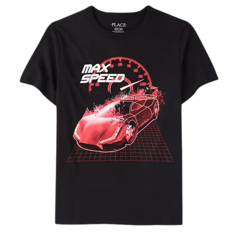Camiseta negra con carro deportivo para niño