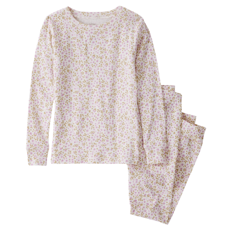 Pijama de 2 piezas de algodón orgánico con estampado floral para niña