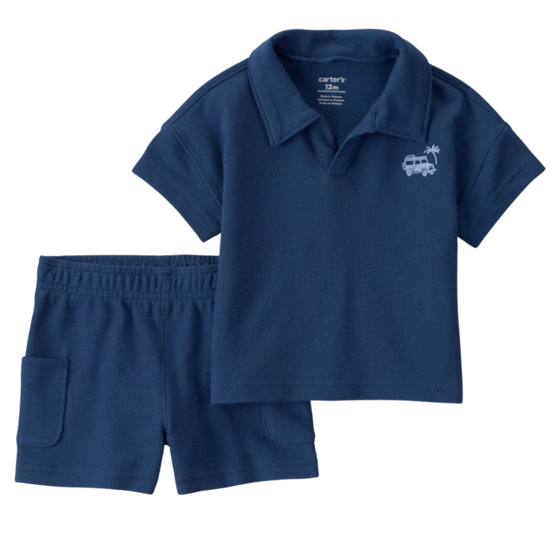 Conjunto 2 piezas tipo polo con short azul para bebito