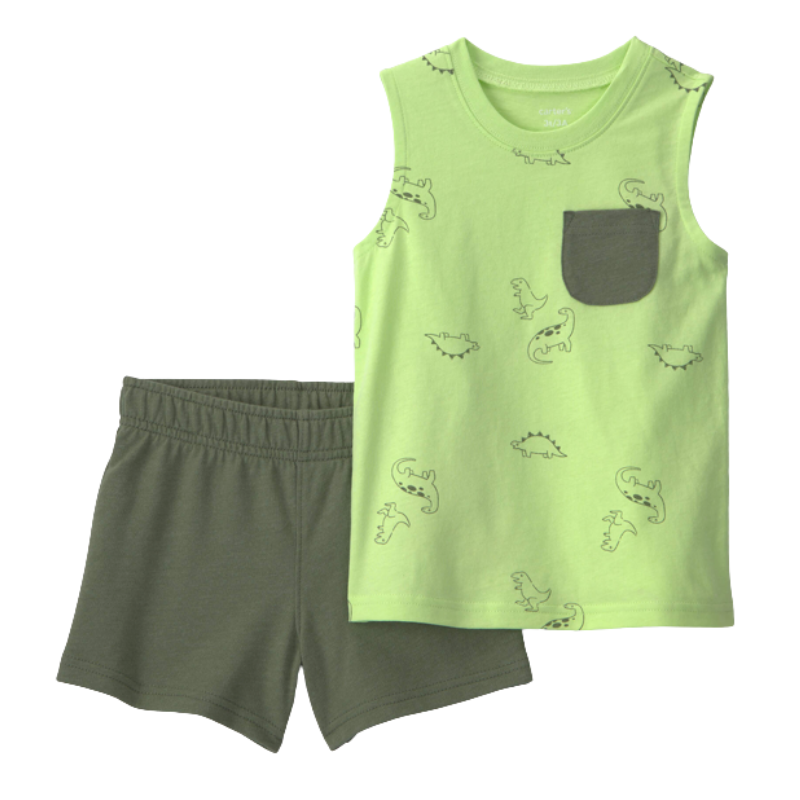 Conjunto 2 piezas camiseta de dinosaurios y short verde