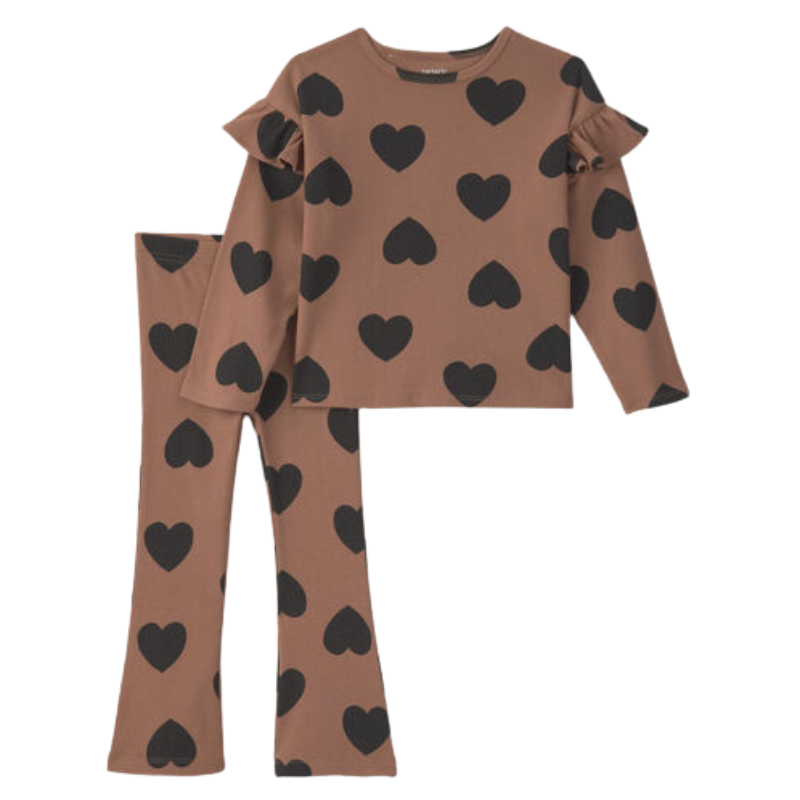 Conjunto de blusa y pantalón acampanado con corazones para niña
