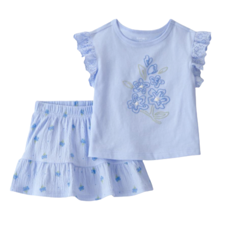 Conjunto de Bebita con Falda Short y Flores 💙