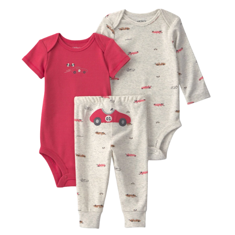 Conjunto de 3 piezas con carritos de carrera