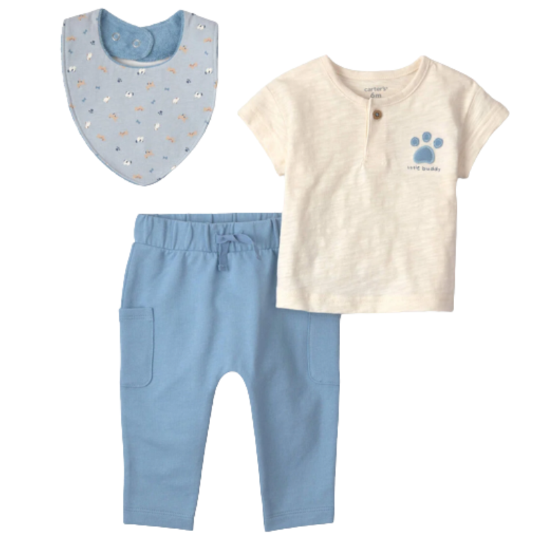 Conjunto 3 piezas para bebito con babero reversible