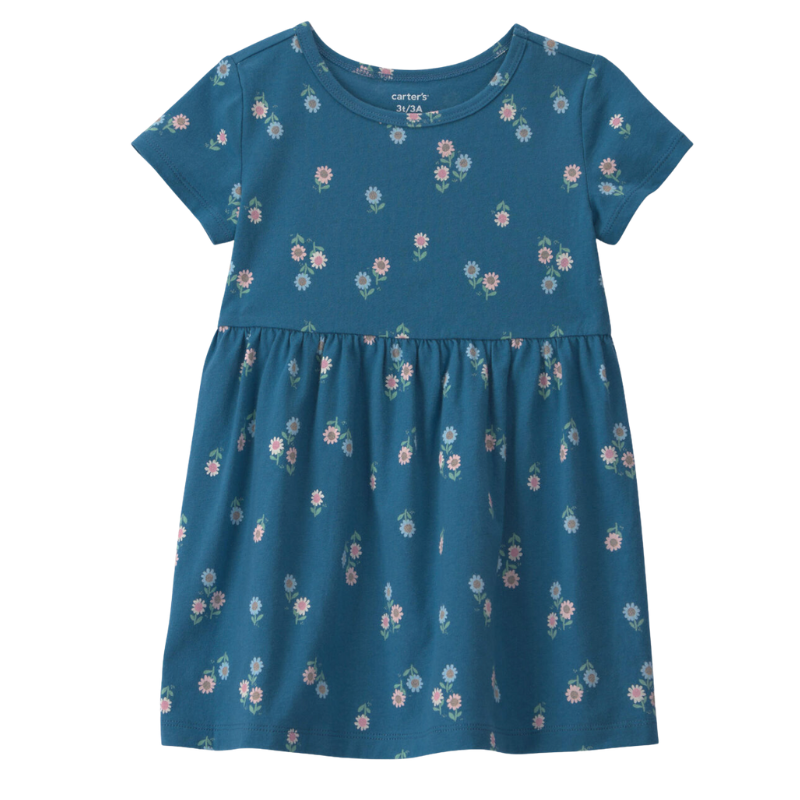 Vestido azul floral de manga corta