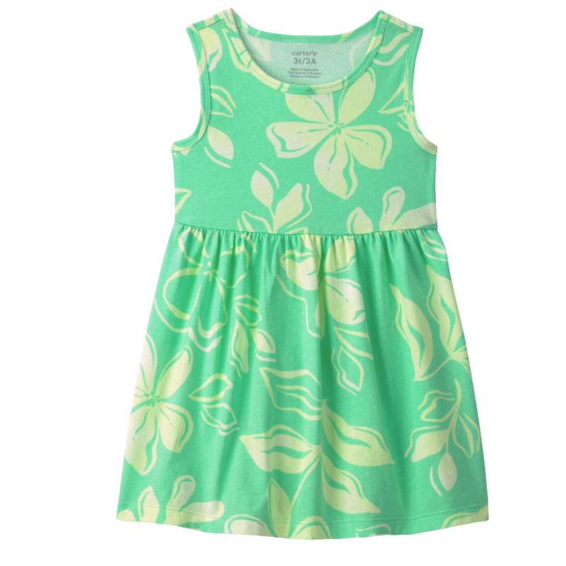 Vestido floral tropical verde para niña