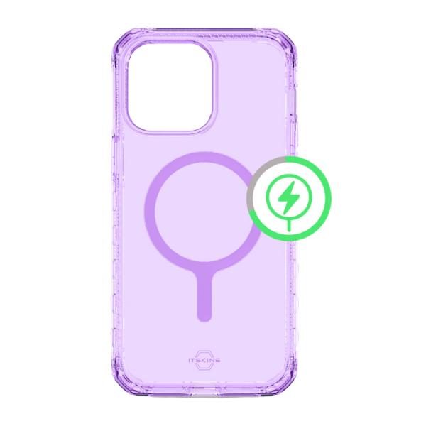 Funda ITSKINS Supreme R Clear para iPhone 14 Pro Max con MagSafe, Lila estampado