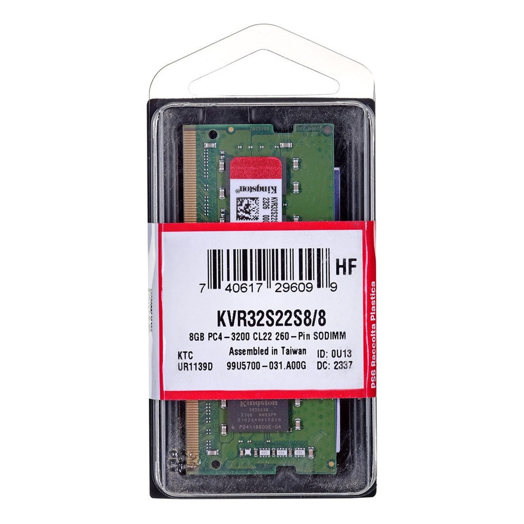 Memoria RAM Kingston 8GB DDR4 3200MHz SoDimm KVR32S22S8/8