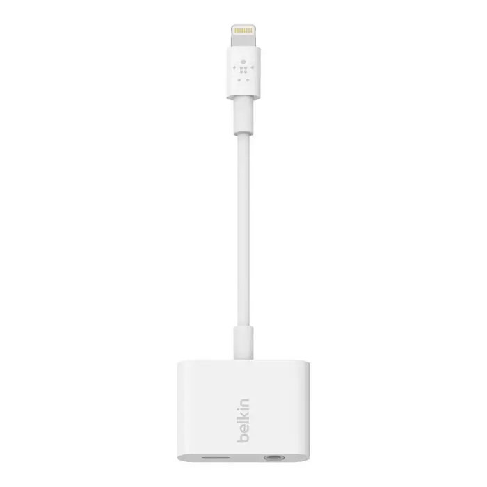 Adaptador Belkin Aux 3.5mm/Lighning Rokstar a Lightning Blanco F8J212DSWHT
