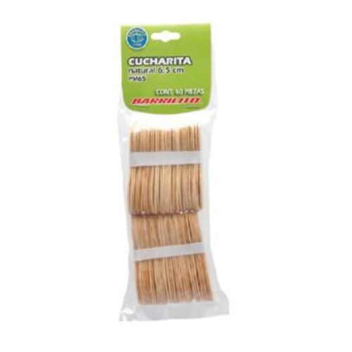 Cucharita Barrilito de Madera Natural 6.5 cm pk 60 unidades pm65