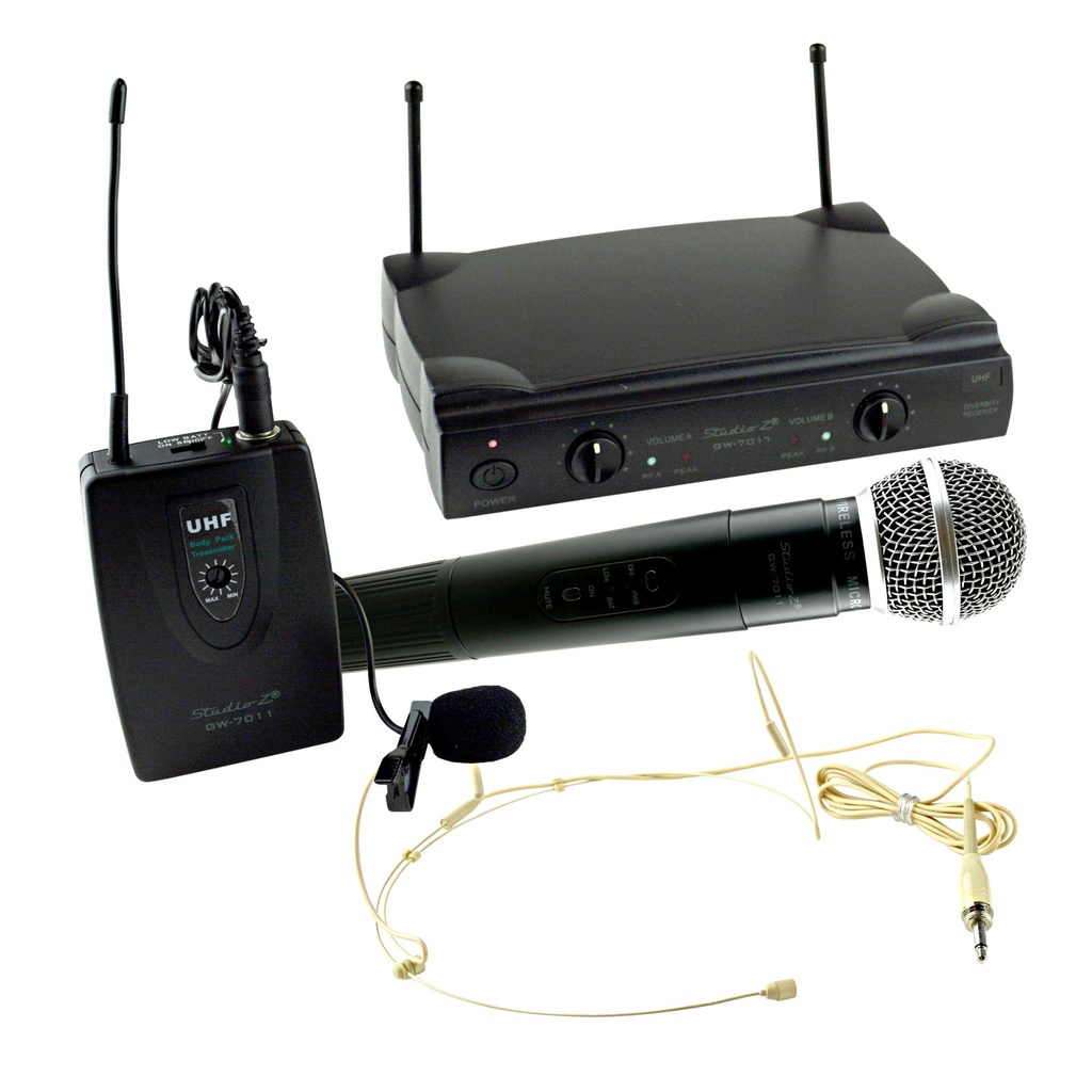 STUDIO Z GW-7011 MICRÓFONO INALÁMBRICO DOBLE MANO Y DIADEMA O SOLAPA UHF GW-7011