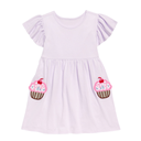 Vestido lila con detalles bolsillos de cupcake para niña 💜